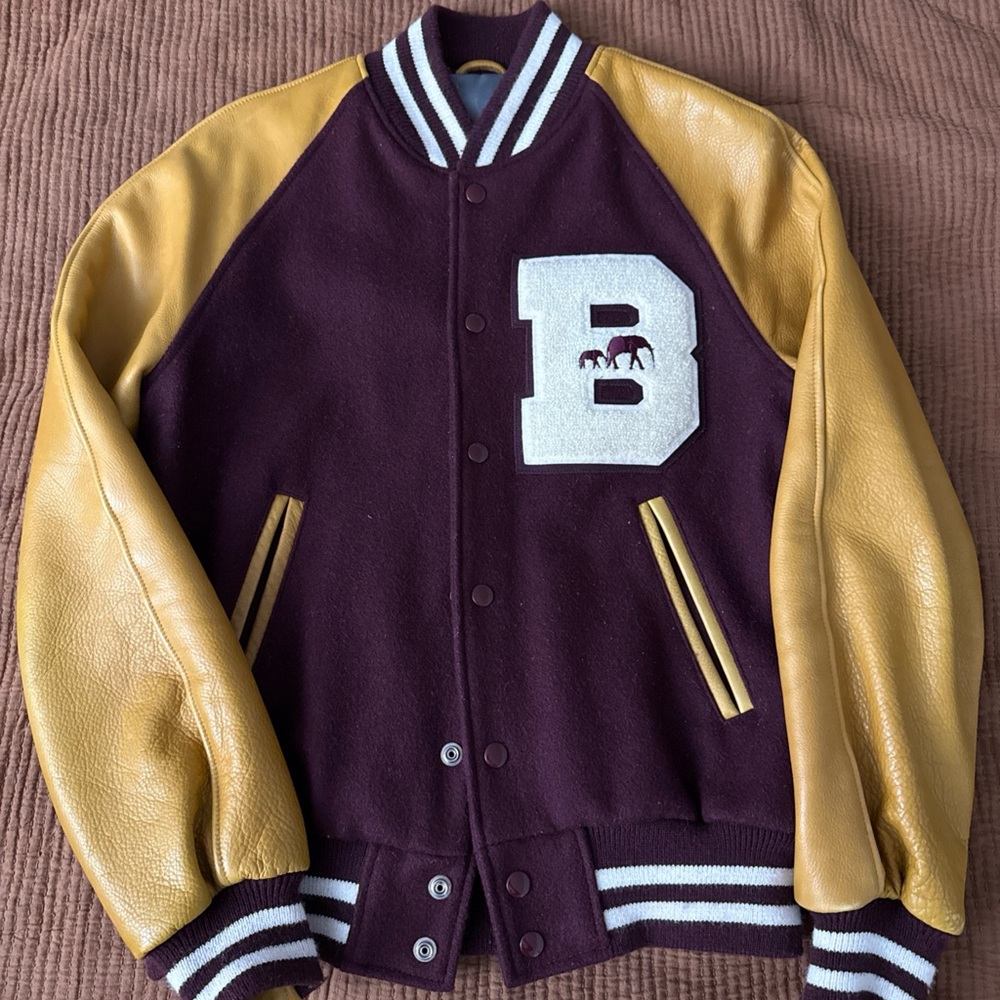 BKc Maroon and Camel Varsity Jacket